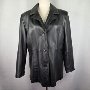 Vintage 1985 Wilsons Leather Black Leather Jacket Button Up Lined Women's XL
